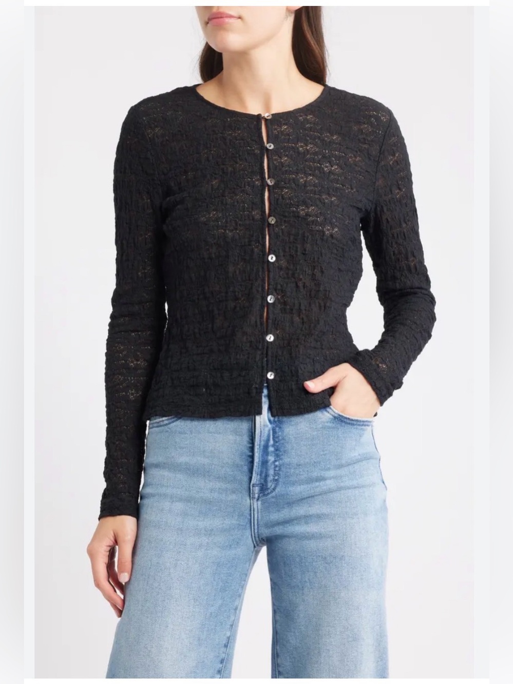RAILS Lace Button-Up Cardigan